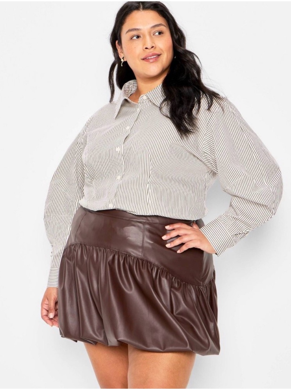 NWT Future Collective Women's Drop Waist Faux Leather Bubble Mini Skirt 1x, 2x